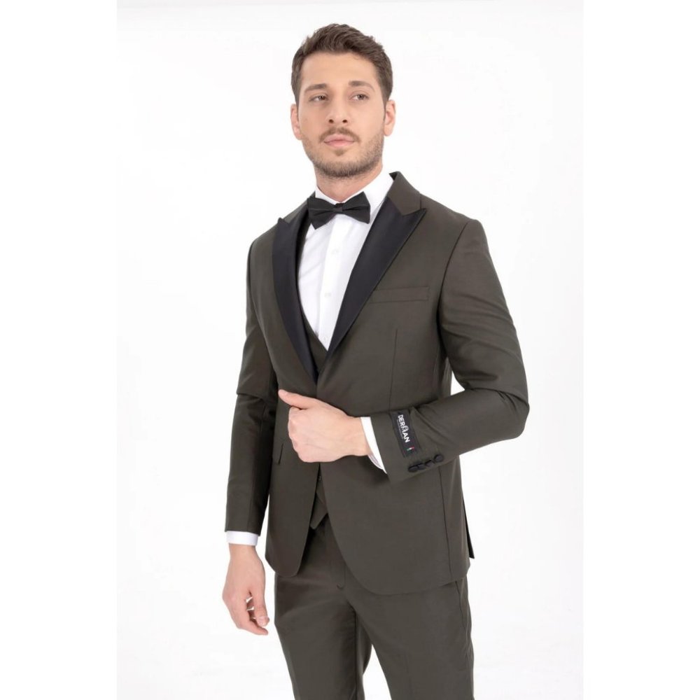 Derman Green Satin Collar 3 Piece Tuxedo